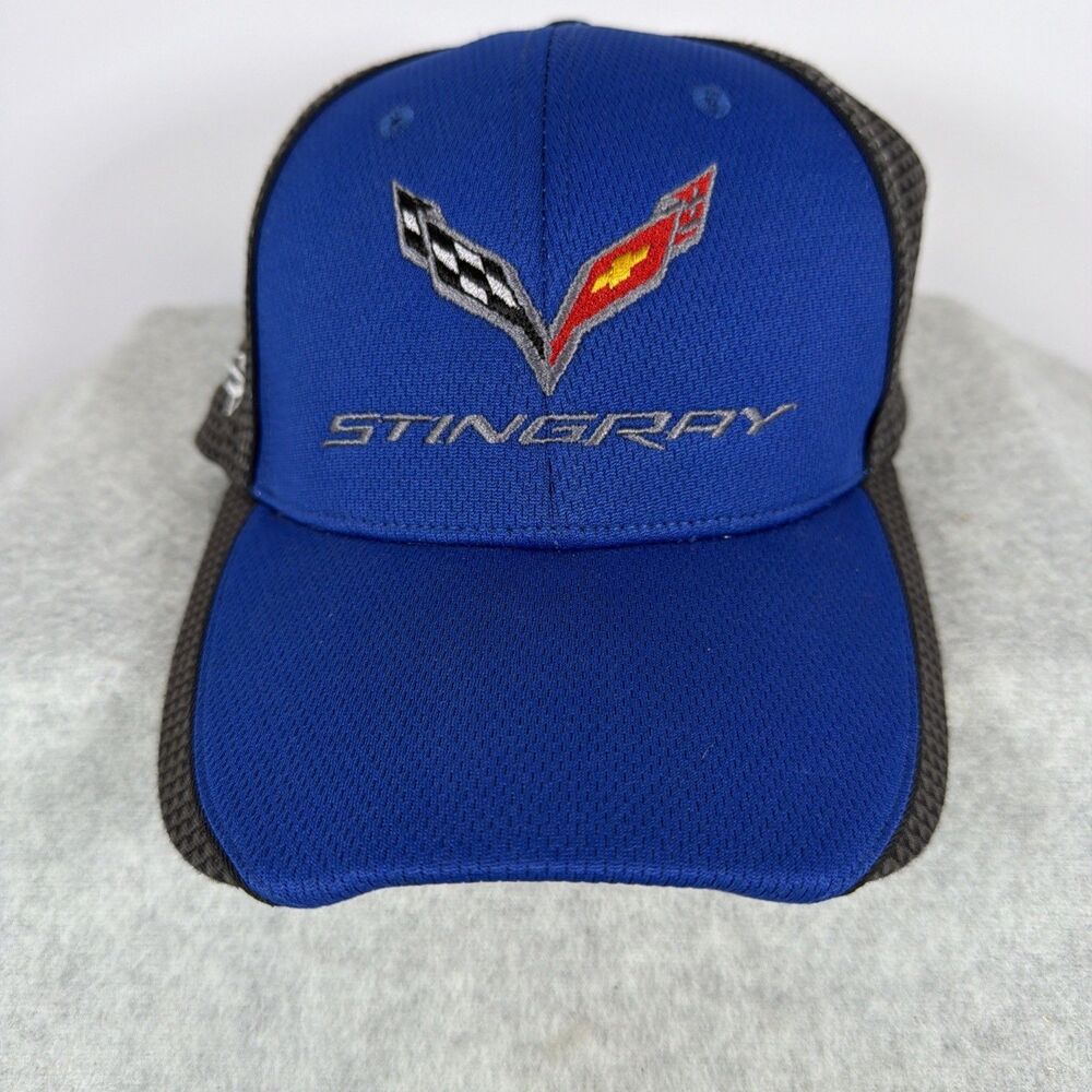 C7 Corvette Stingray Carbon Fiber Style Mesh Hat Royal Blue Adjustable Hat